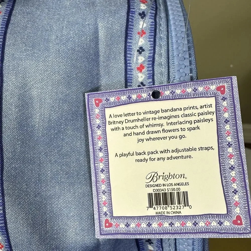 Brighton New w tags Backpack Bandana Love Backpack Canvas Straps zip Hippie Boho